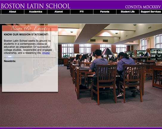 Boston Latin School Full Screen Homepage