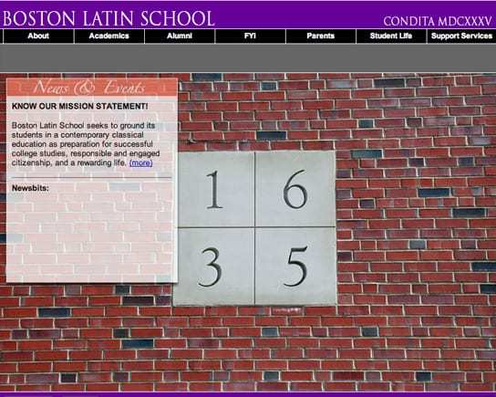 Boston Latin School Full Screen Homepage